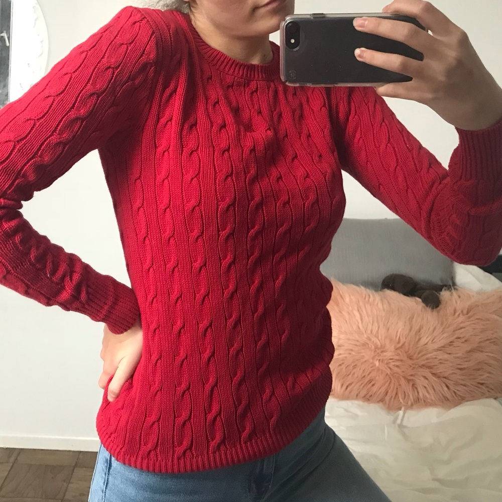 Red American Apparel Cable Knit Sweater